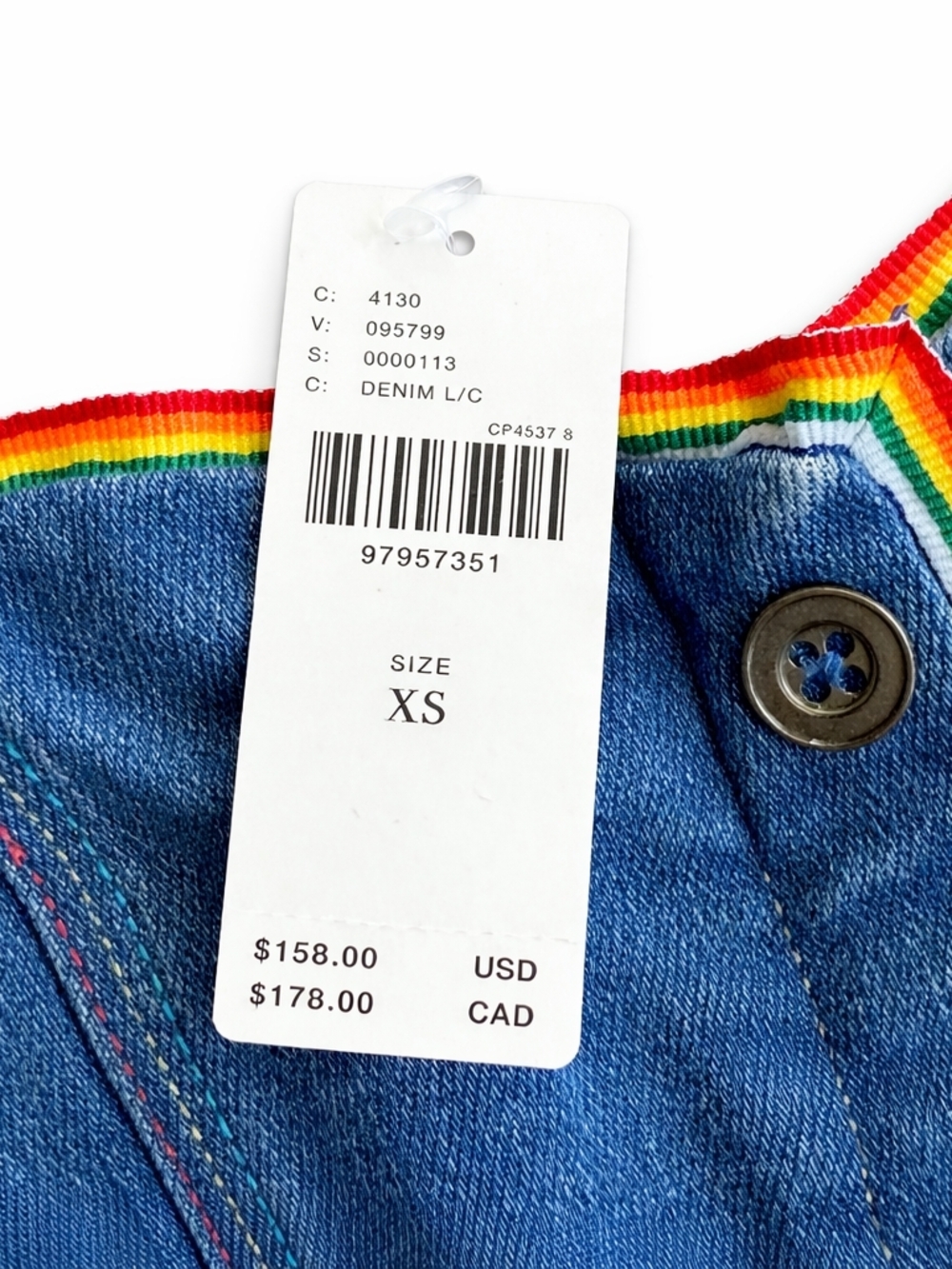 Anthropologie Strapless Denim Mini Dress Rainbow Trim NWT XS Button Front Boho - Picture 5 of 13